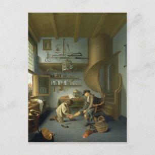 Ein Barberchirurg, der einen Bauernfuß pflegt Postkarte