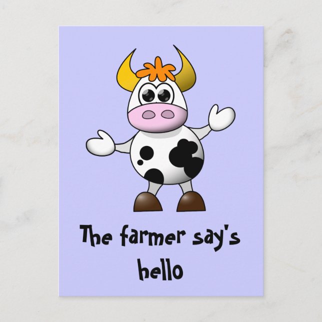Ein Bauer sagt Hello Funny Cartoon Cow Postkarte (Vorderseite)