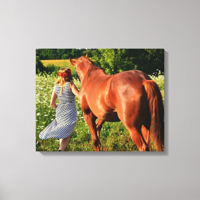 Ein Bauernmädchen und ihre Pferdegalerie ummantelt Leinwanddruck (Vorderseite)