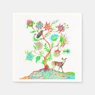 Ein Baum des Lebens, ein Vogel und eine Fauna Serviette