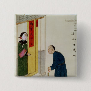 Ein beachtlicher Mann, der um Münzen bittet Button