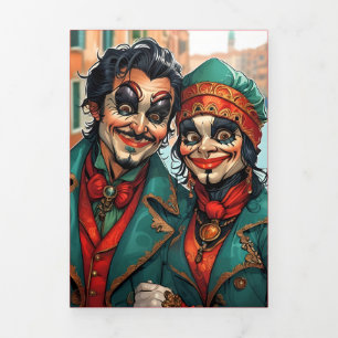 Ein Beängstigendes Venezianisches Halloween-Party Dreifach Gefaltete Einladung