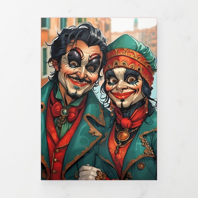 Ein Beängstigendes Venezianisches Halloween-Party Dreifach Gefaltete Einladung (Cover)