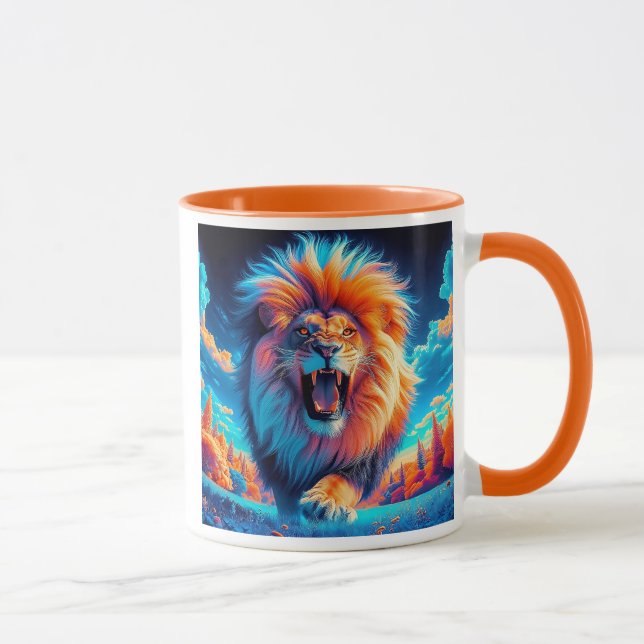 Ein beeindruckender Löwe, der brüllt. Tasse (Rechts)