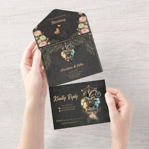 Ein beeindruckendes Steampunk-Herz All In One Einladung