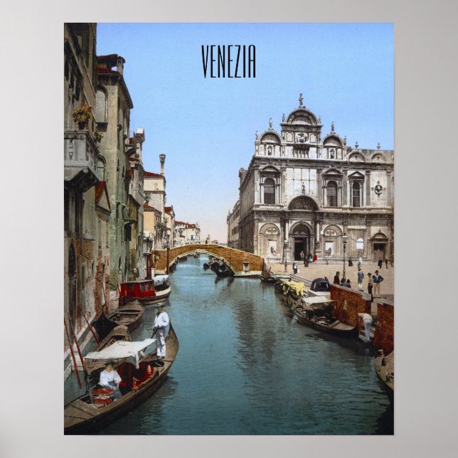 Ein belebter Kanal in Venedig (1900) Poster (Vorne)