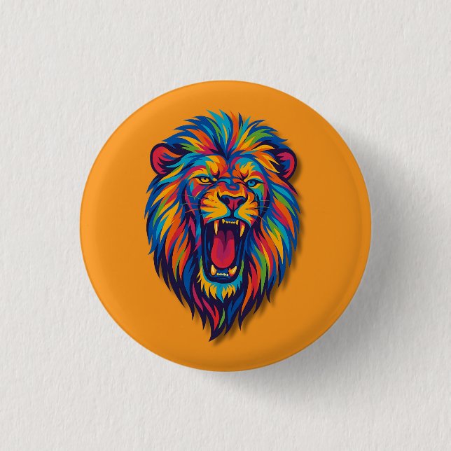 Ein bemalter Löwe Knopf Button (Vorderseite)