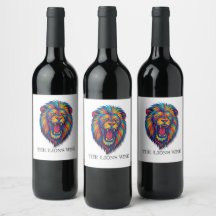 Ein bemalter Löwe Wein Etikett