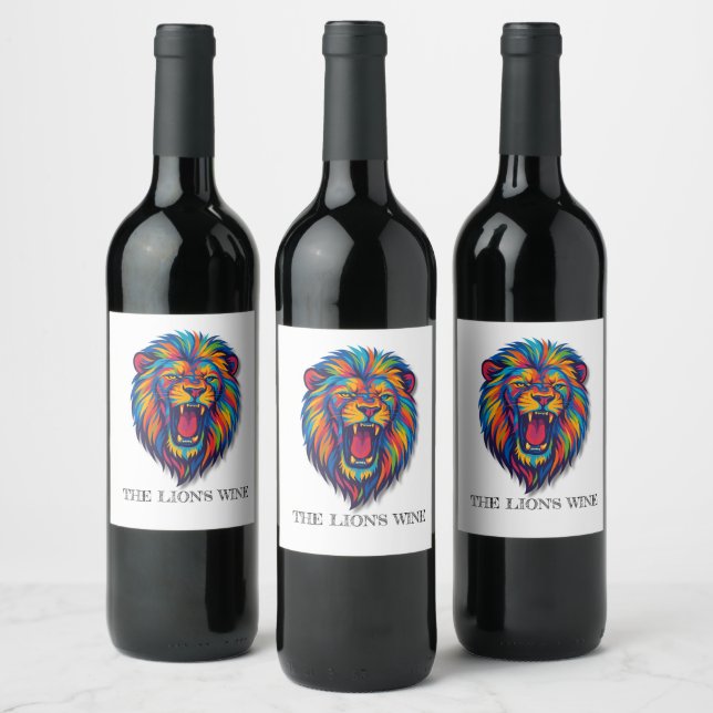 Ein bemalter Löwe   Wein Etikett  (Flaschen)