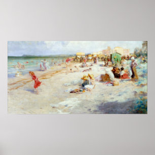 Ein beschäftigter Strand im Sommer Poster
