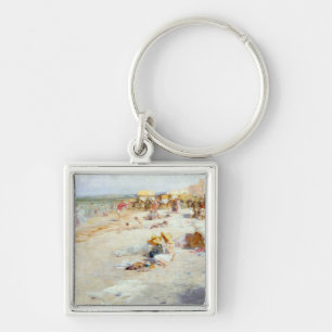 Ein beschäftigter Strand im Sommer Schlüsselanhänger