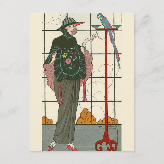 Ein bestickter Schläfchen von George Barbier Postkarte (Vorderseite)