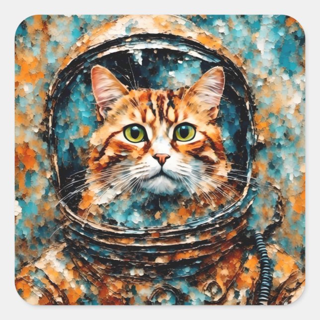 ein bewundernswerter Katzenastronaut Quadratischer Aufkleber (Vorderseite)