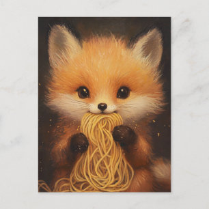 Ein bezaubernder Baby-Rotfuchs, der Spaghetti isst Postkarte