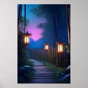 Ein bezaubernder Holzweg, beleuchtet durch Lantern Poster