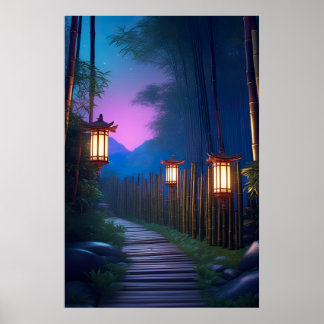 Ein bezaubernder Holzweg, beleuchtet durch Lantern Poster