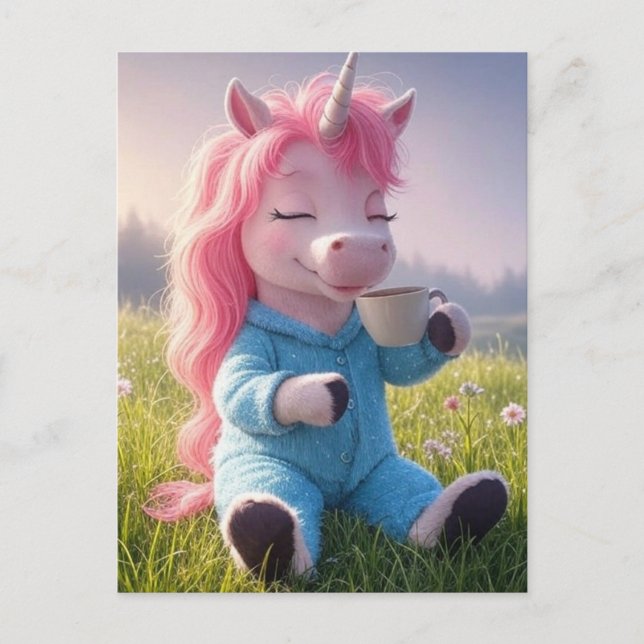 Ein bezauberndes Einhorn mit Kaffee Postkarte (Vorderseite)