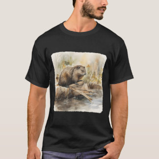 Ein Biber baut einen Dammbau T-Shirt
