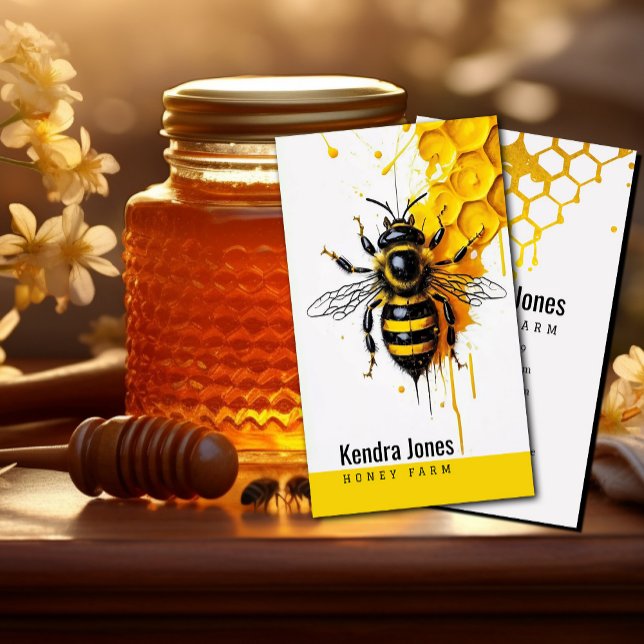 Ein Bienenminimalistischer, gelber Honigtopf Visitenkarte (Sweet Simplicity #honeybusinesscard #honeyfarm #wax #beeillustration #yellowandblackcard)