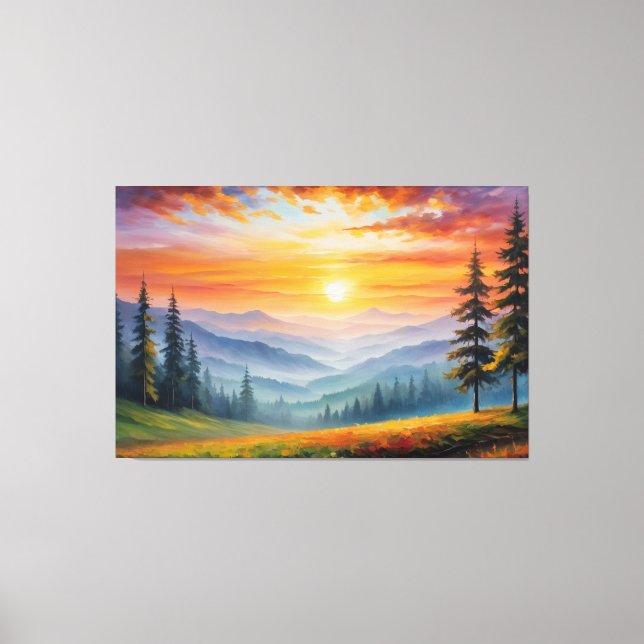 ein Bild einer Landschaft mit Bergen und Bäumen Leinwanddruck (Vorderseite)