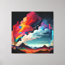 Ein Bild eines bunten Himmels mit einem Berg im Leinwanddruck