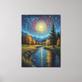 ein Bild eines Flusses mit Bäumen und Bergen Leinwanddruck