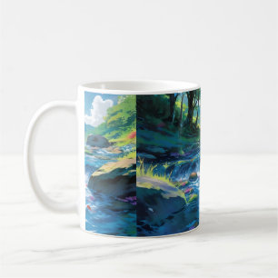 ein Bild eines Flusses mit einem Gemälde Kaffeetasse