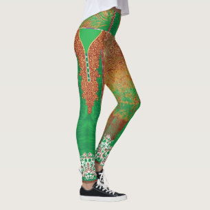 ein Bild eines grünen Feldes mit orangefarbenem Ra Leggings