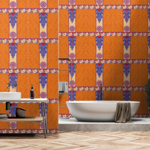 ein Bild eines orangen und blauen Musters Tapete