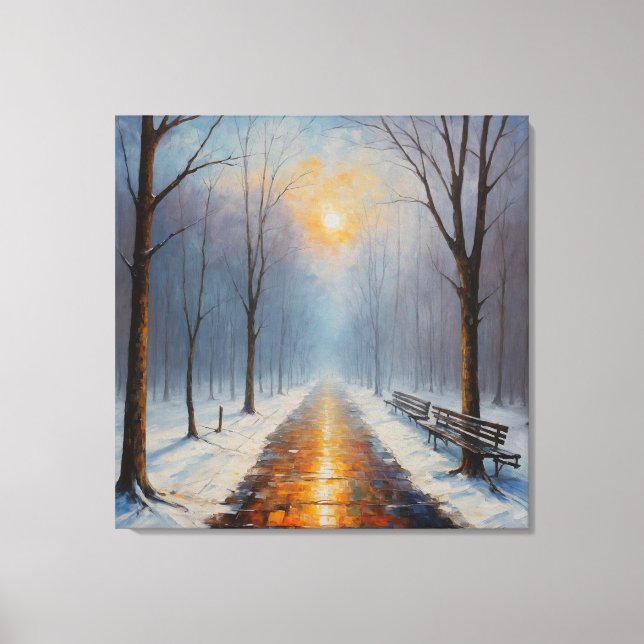 ein Bild eines Weges mit Bänken und Bäumen im Leinwanddruck (Vorderseite)