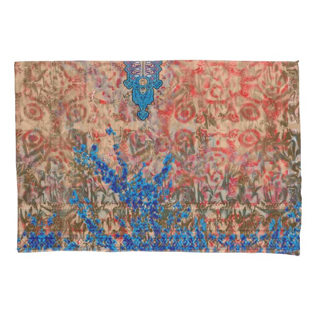 ein Bild von einem blauen und beigen Schal Kissenbezug (Vorderseite)