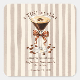 Ein bisschen älter Martini Espresso Streifen Schle Quadratischer Aufkleber