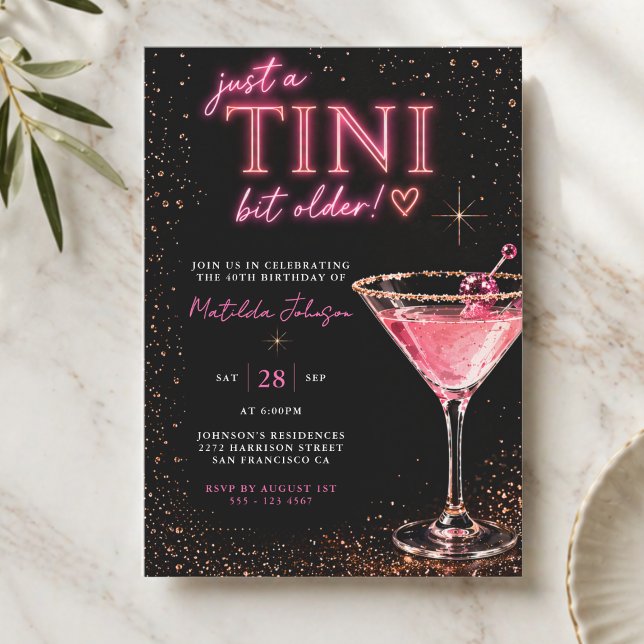 Ein bisschen älter Neonrosa 40. Geburtstag Einladung (Tini Bit Older Neon Pink 40th Birthday Invitation)