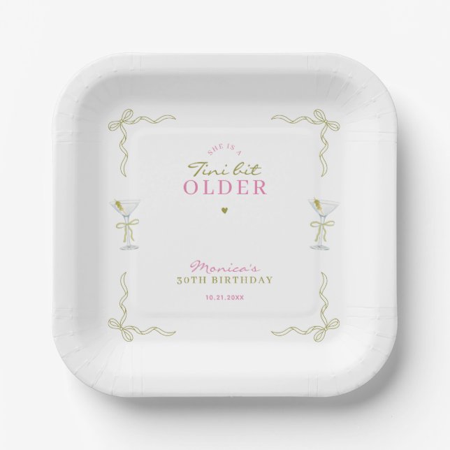 Ein bisschen älter Pink und Green Cocktail Geburts Pappteller (Vorderseite)