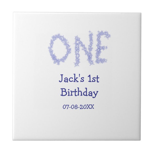 Ein blauer Glitzer Junge, modern 1. Geburtstag Fliese (Vorderseite)