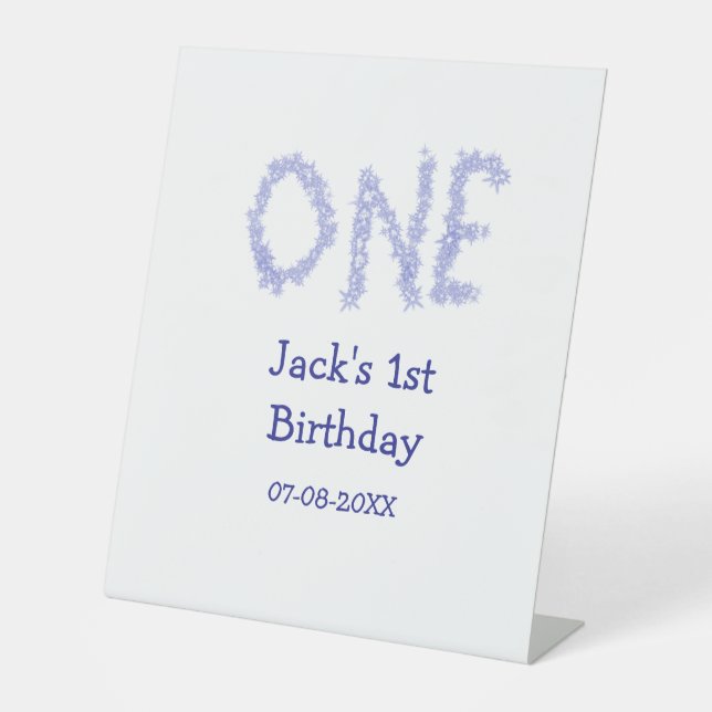 Ein blauer Glitzer Junge, modern 1. Geburtstag Sockelschild (Vorderseite)