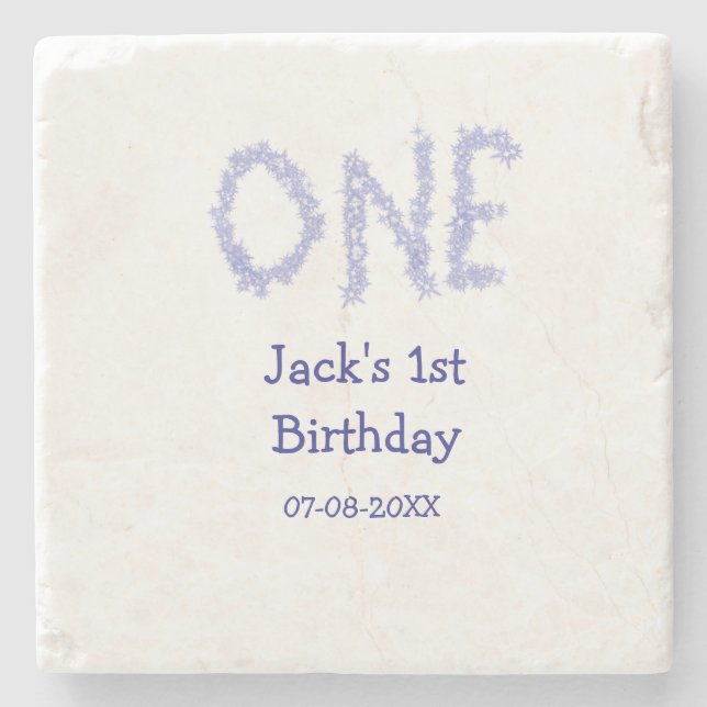 Ein blauer Glitzer Junge, modern 1. Geburtstag Steinuntersetzer (Vorderseite)