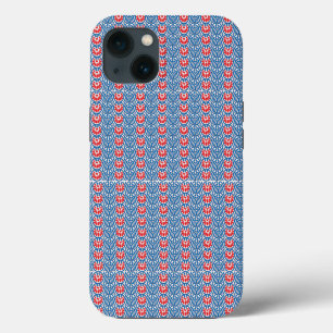 ein blauer Hintergrund mit roten und weißen Design iPhone 13 Hülle