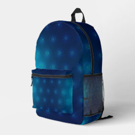 Ein blauer Rucksack mit einer Vordertasche 