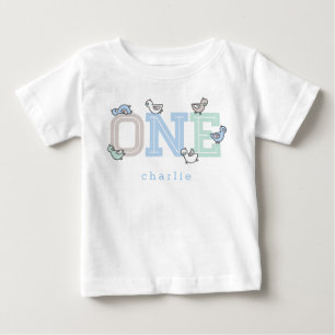EIN Blauer Whimsical Süßer Babyjunge Enten Entlein Baby T-shirt