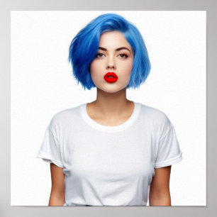 Ein blaues Haarmodell mit Gildan-T-Shirt Poster