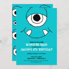 Ein blaues Monster Bash! Niedliches Monster-Party Einladung