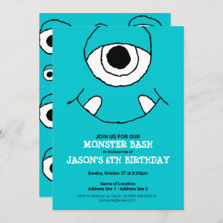 Ein blaues Monster Bash! Niedliches Monster-Party Einladung