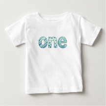 Ein blaues Muster 1. Geburtstags-Baby-T-Shirt