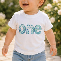 Ein blaues Muster 1. Geburtstags-Baby-T-Shirt