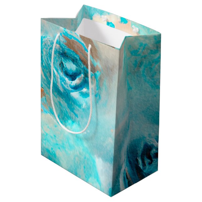 Ein blaues Shabby Chic Ephemera Design Serie 7 Mittlere Geschenktüte (Rückseite Schrägansicht)