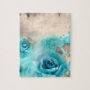 Ein blaues Shabby Chic Ephemera Design Serie 7 Puzzle