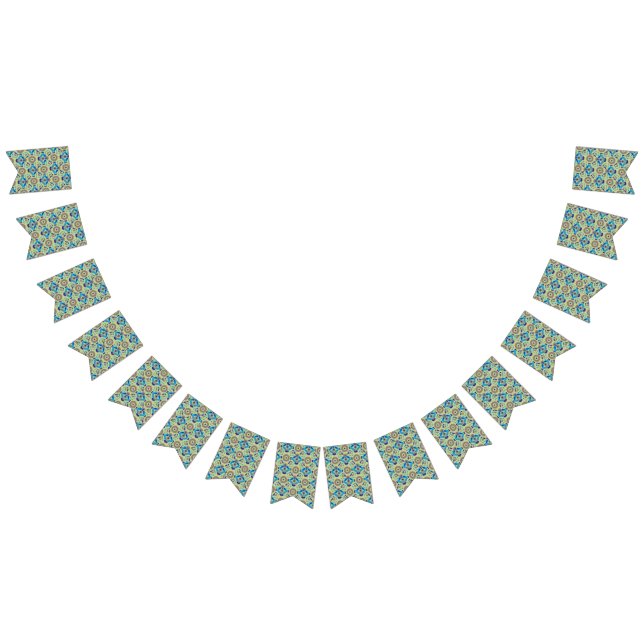 ein blaues und grünes Muster auf grünem Hintergrun Wimpelkette (Alle)