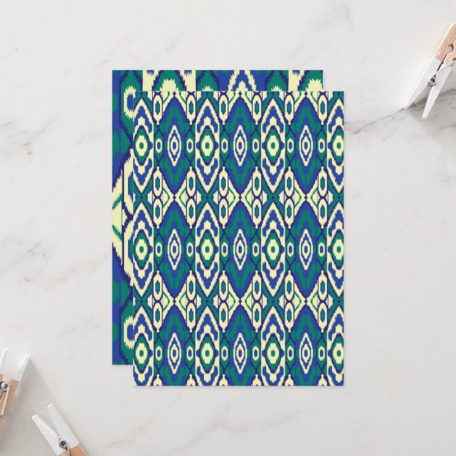 ein blaues und grünes Muster mit weißem Hintergrun Einladung (Vorderseite/Rückseite Beispiel)