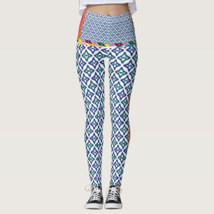 ein blaues und grünes Muster mit weißem Hintergrun Leggings